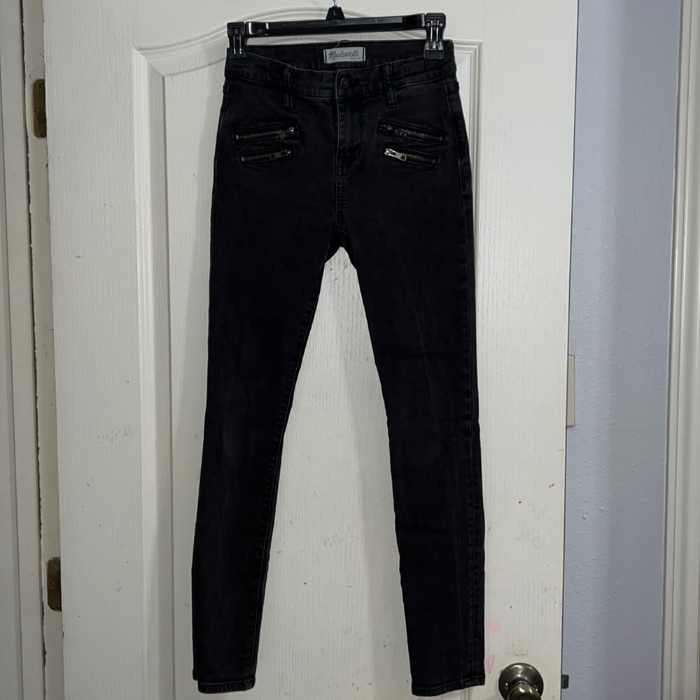Madewell Women Sz 25 Low Rise Skinny Skinny Jeans Black Distressed Stretch